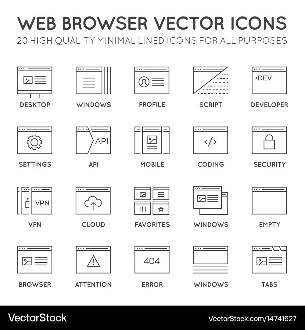Minimal Line Icons - Web & App Development vector image