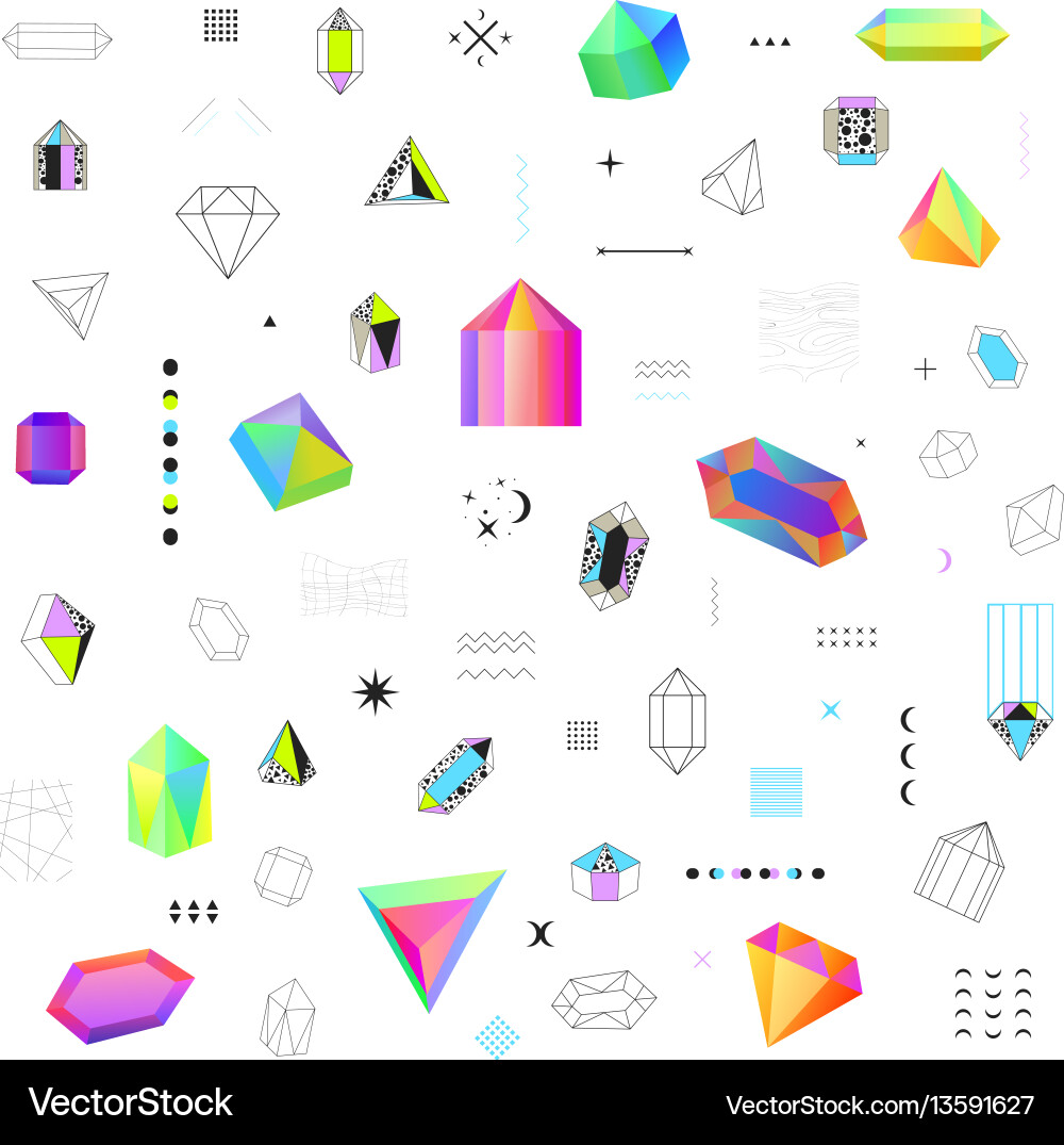 Polygonal crystals icons big set Royalty Free Vector Image