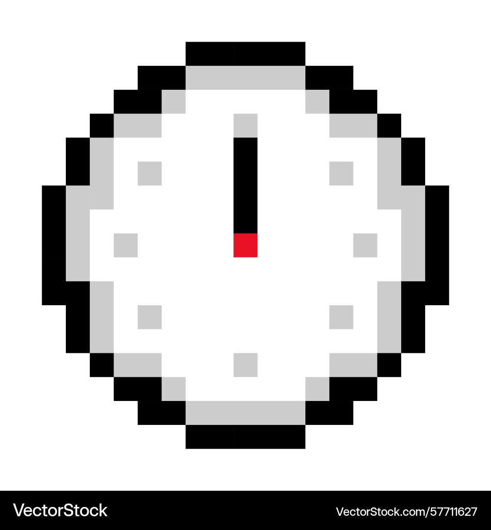 Round analog clock showing midnight pixel art Round analog clock showing midnight pixel art Vector Image