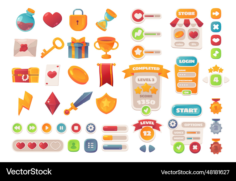Ui Elemente für Spieldesign-Icons und Menü Ui Elemente für Spieldesign-Icons und Menü vektorbild