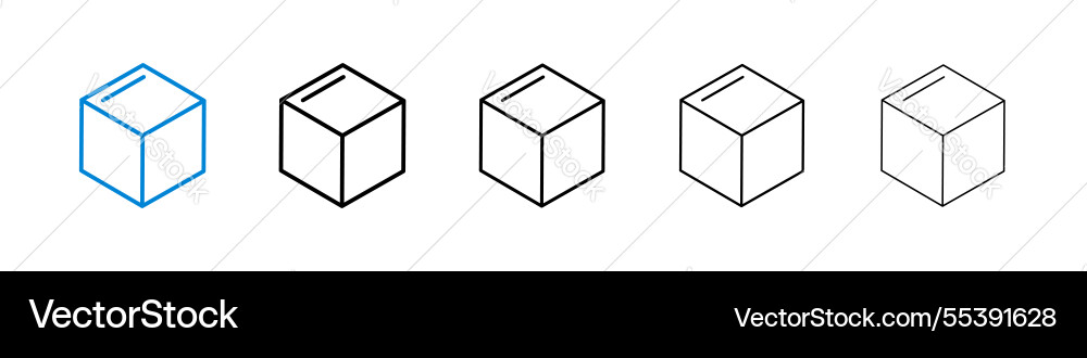 Cube icons in five different stroke sizes vector image