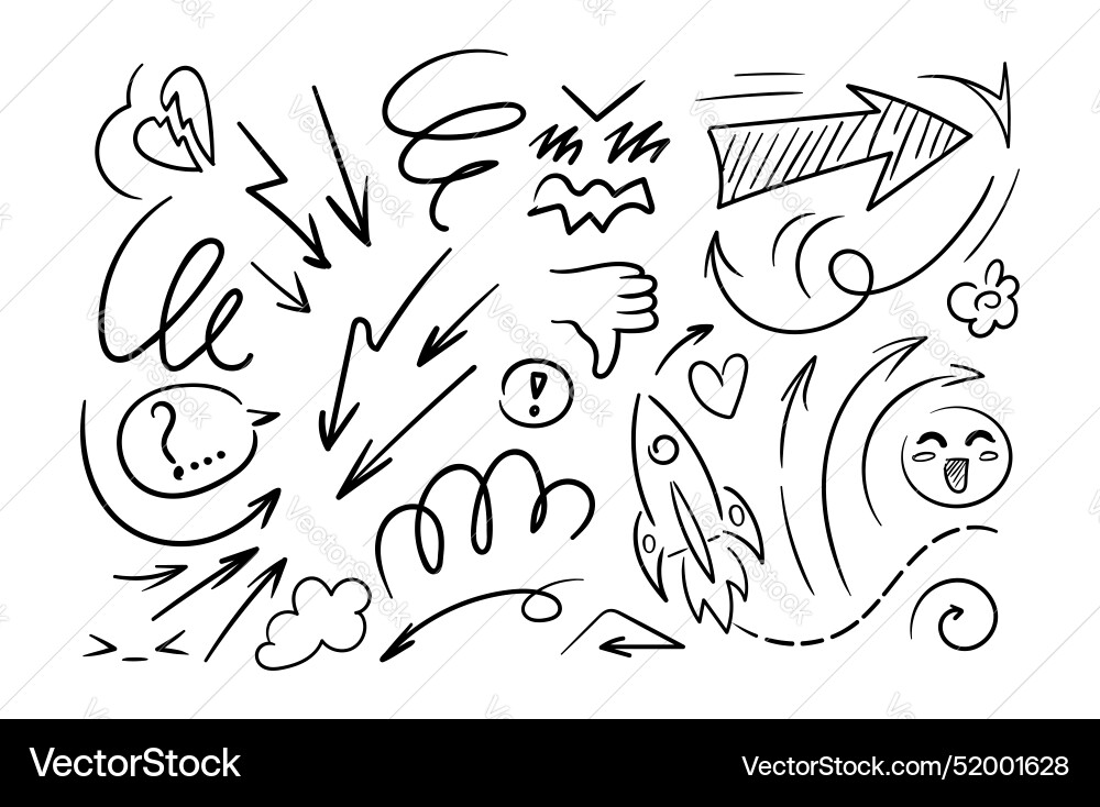 Doodle lines arrows circles and curves Vector Image