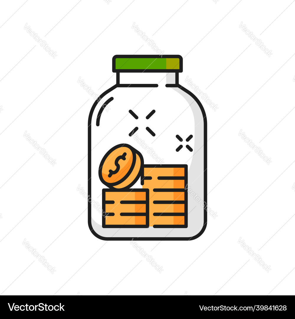 Glass money jar full of coins with dollar sign i vector image