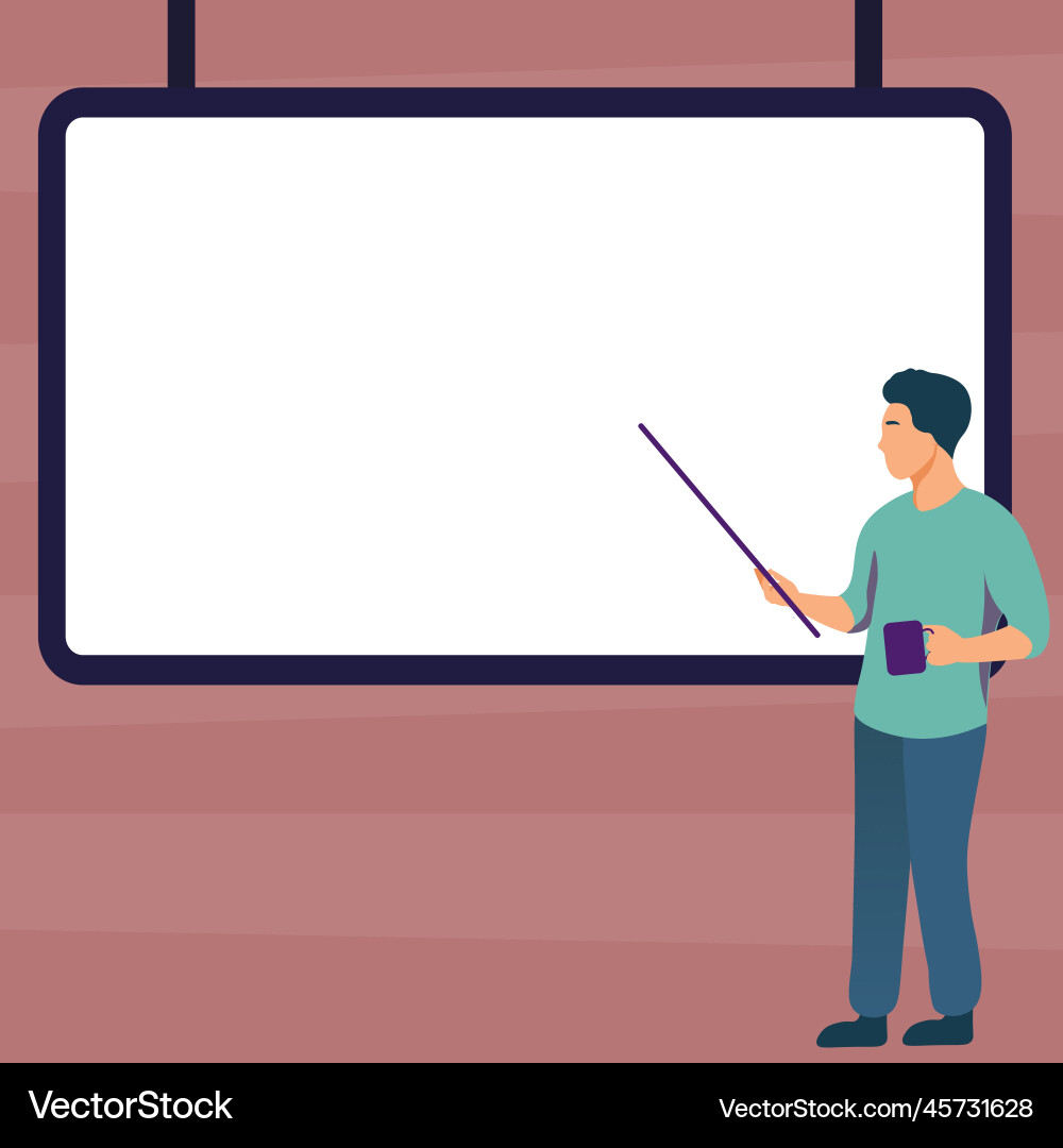 Man pointing with pointer stick to important Man pointing with pointer stick to important vector image