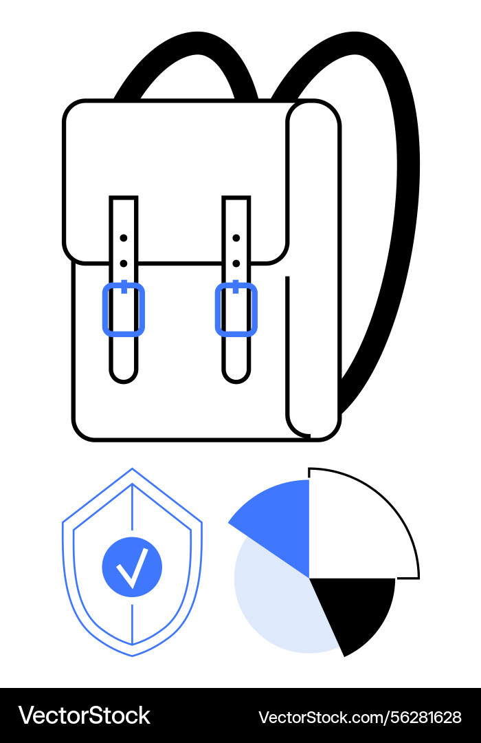 Minimalist backpack shield and data chart Minimalist backpack shield and data chart vector image