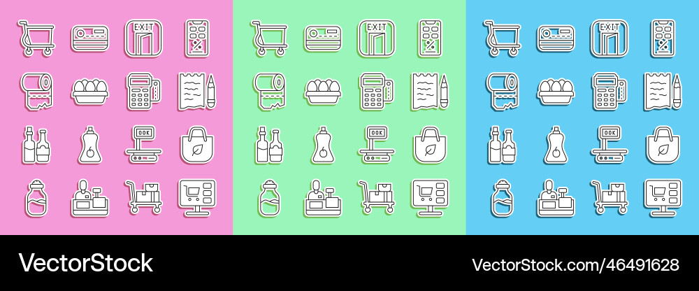 Set line shopping cart on computer bag Set line shopping cart on computer bag Vector Image