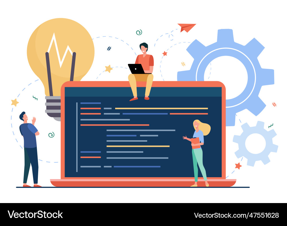 Tiny programmers coding new project Tiny programmers coding new project vector image