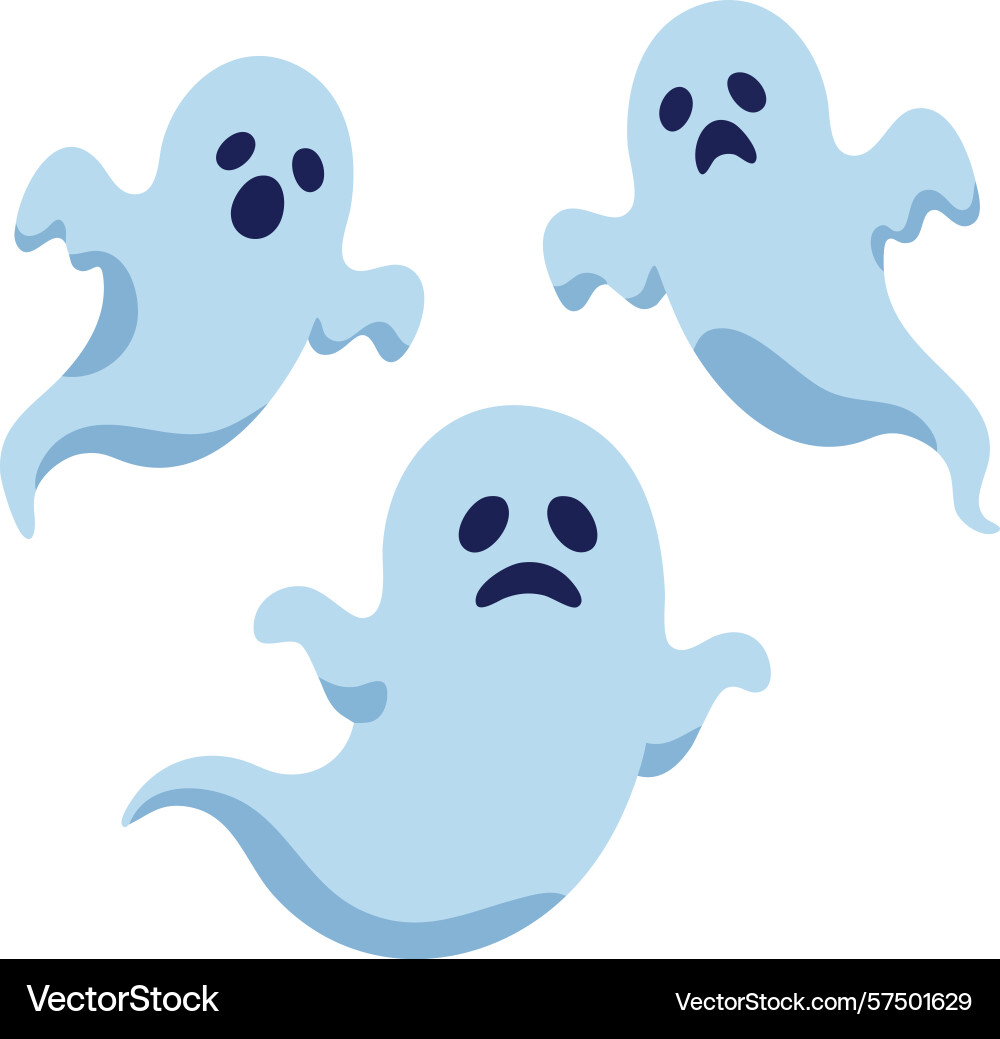 Blue ghost characters with scared expressions Vector Image