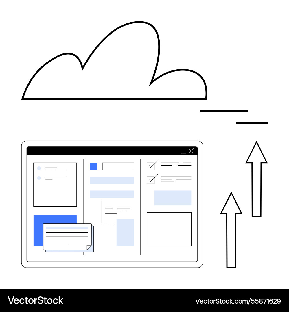 Cloud storage interface with data uploading arrows Cloud storage interface with data uploading arrows Vector Image