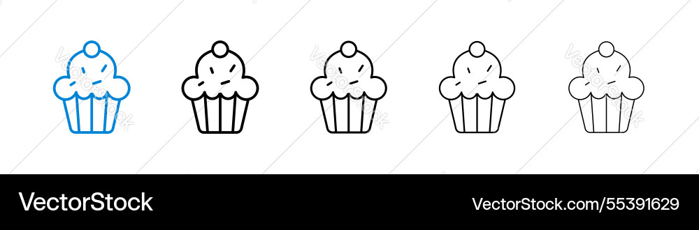 Cupcake icons in five different stroke sizes Cupcake icons in five different stroke sizes vector image