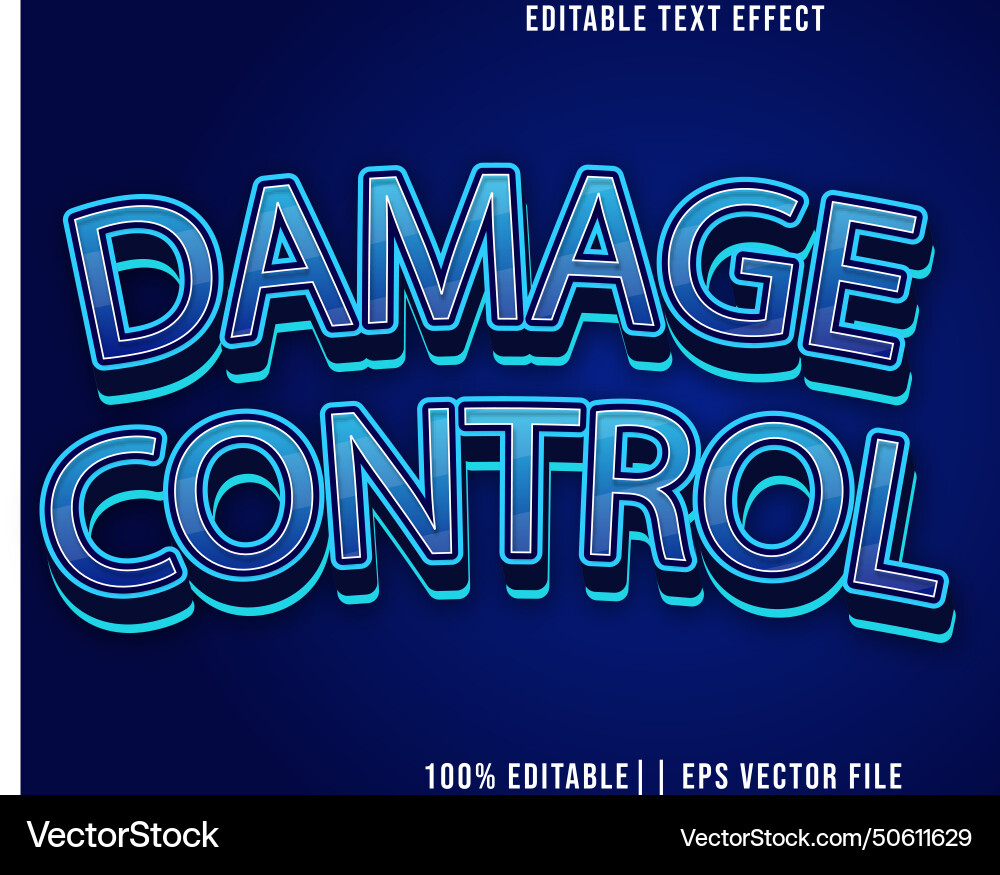 Damage control editable text effect 3d gradient Vector Image