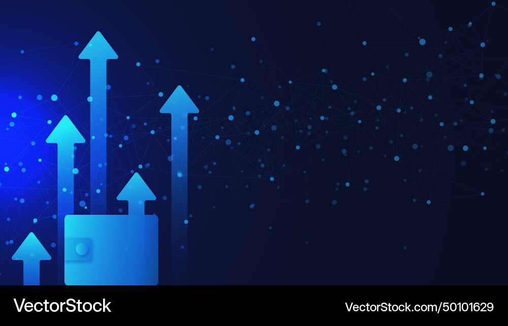Digital wallet with up arrow and connecting dots vector image
