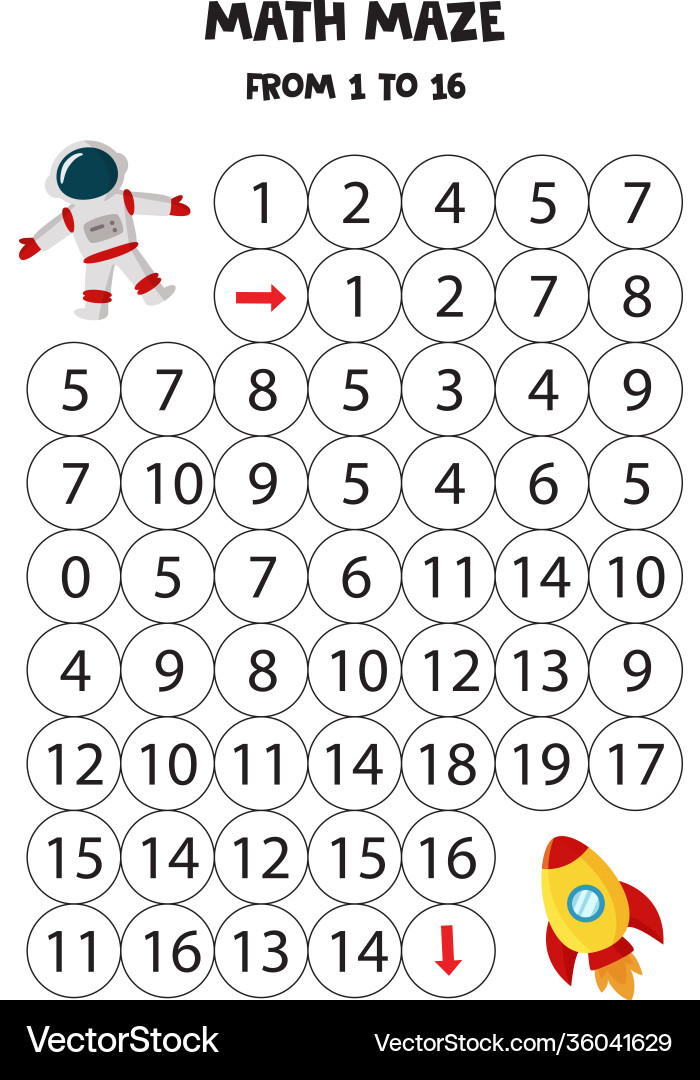 Get astronaut to rocket counting 16 vector image