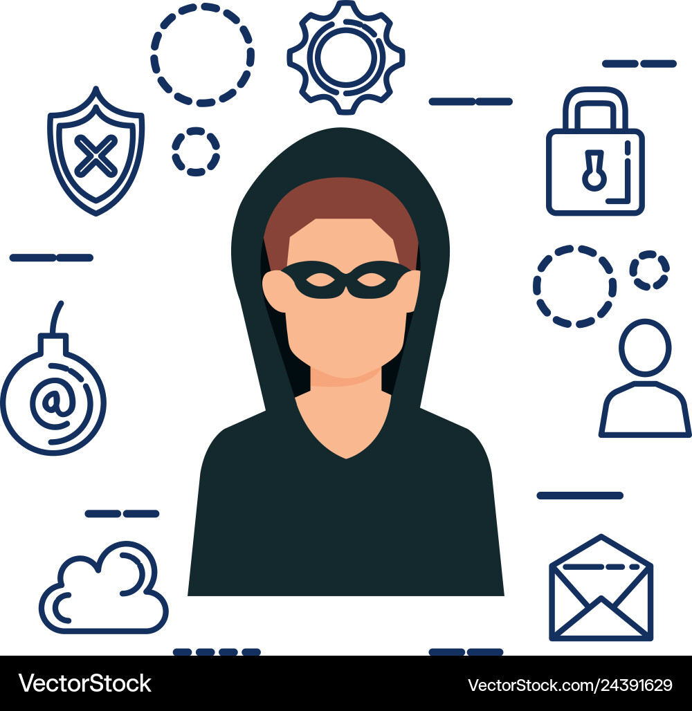 Hacker avatar with security set icons Vector Image