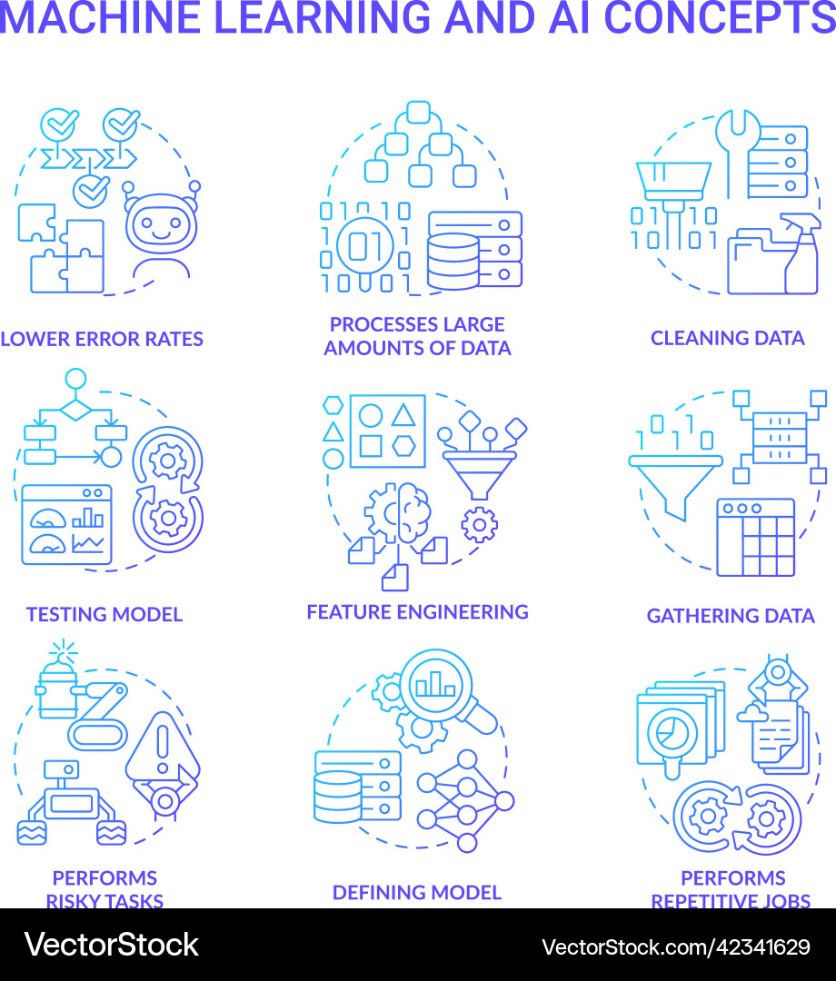 Machine learning and ai blue gradient concept Machine learning and ai blue gradient concept vector image