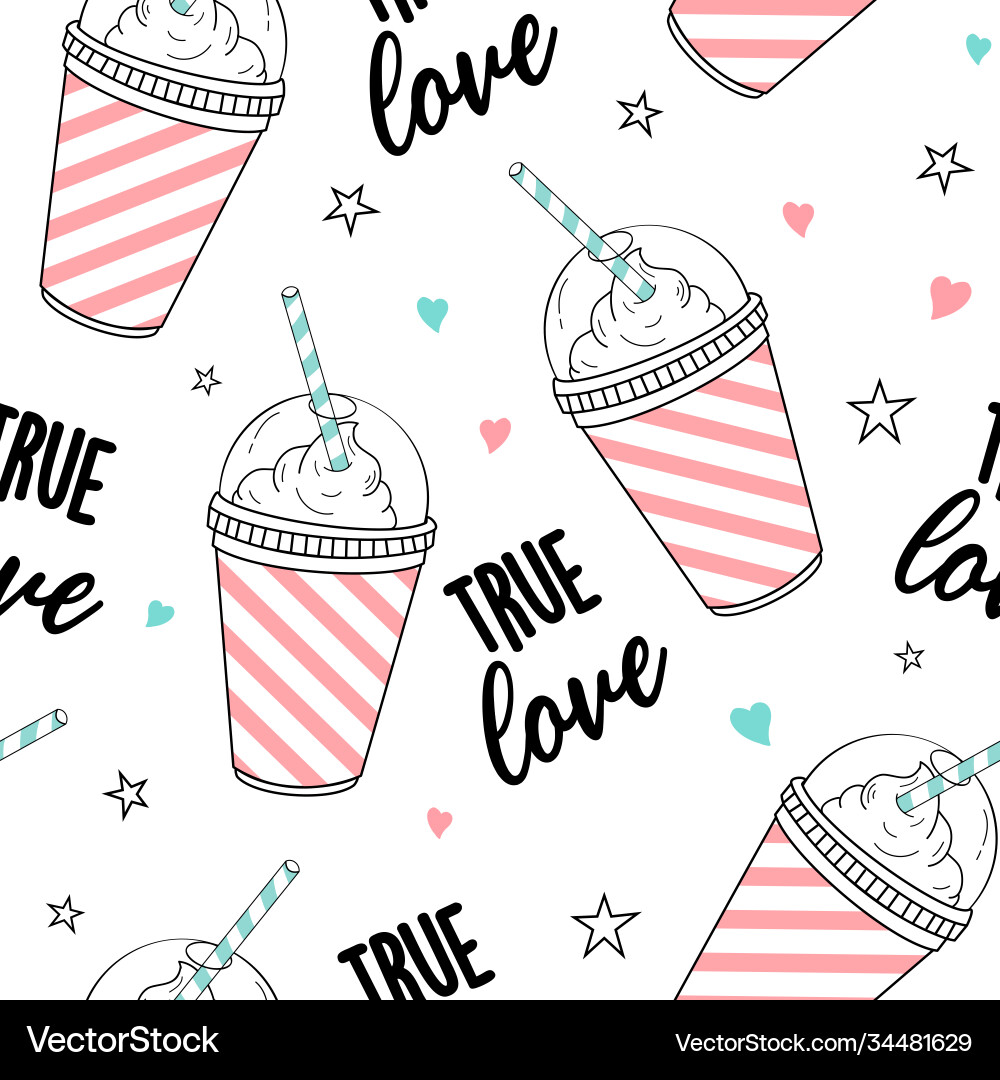 Milkshake wahre Liebe Schrift nahtlos ha Milkshake wahre Liebe Schrift nahtlos ha vektorbild