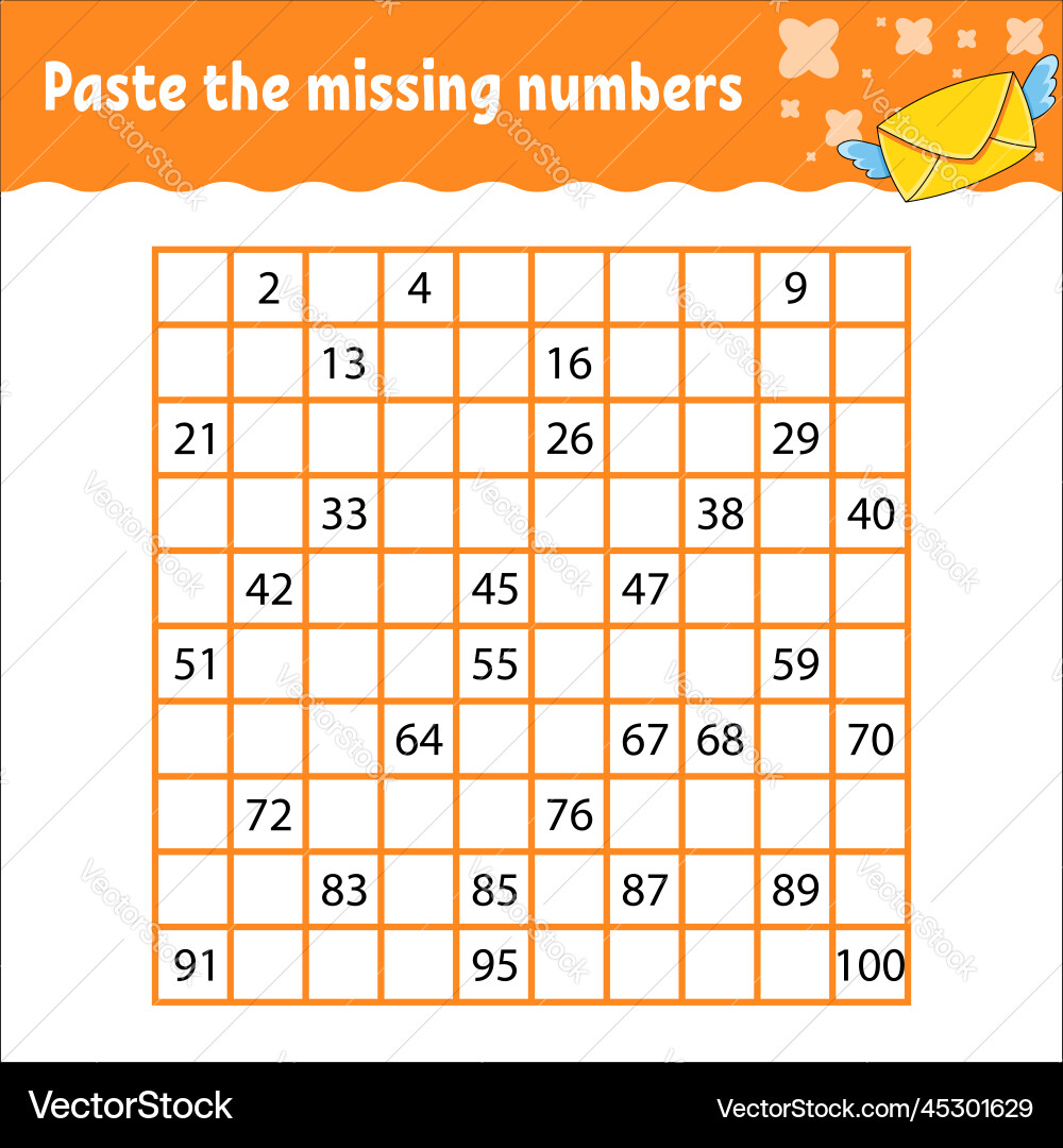 Paste the missing numbers from 1 to 100 Vector Image