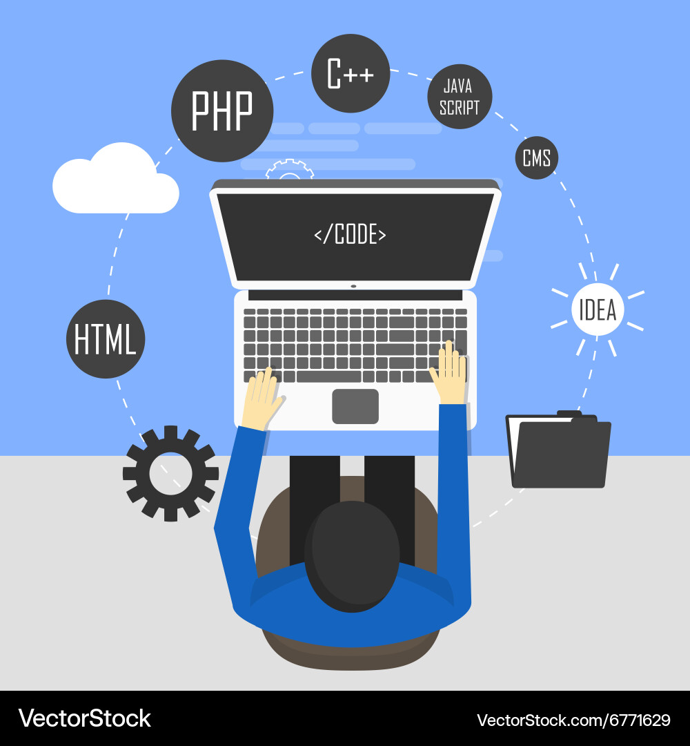 Programmierer Workspace - Coding & Development vektorbild