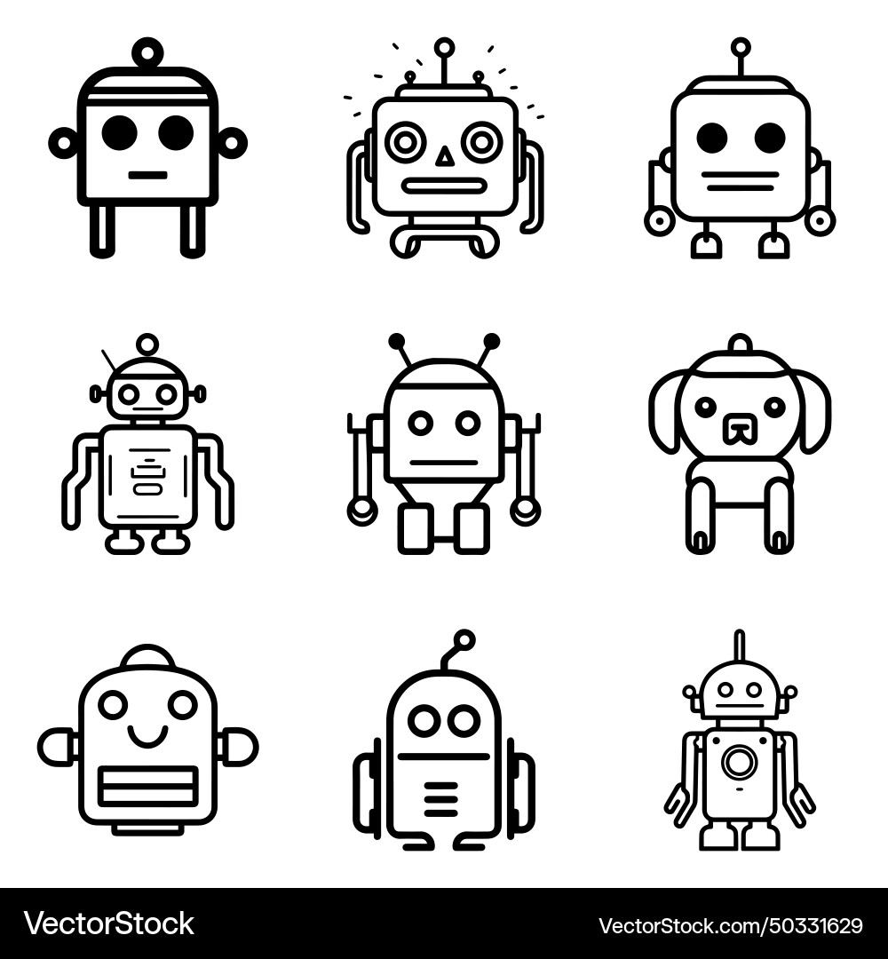 Robots flat icon set isolated on white background Vector Image