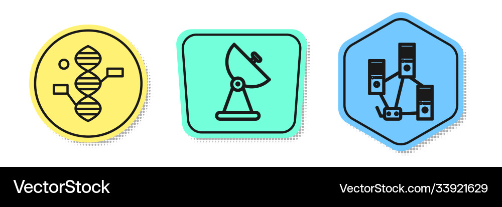 Set line dna symbol radar and computer network Vector Image