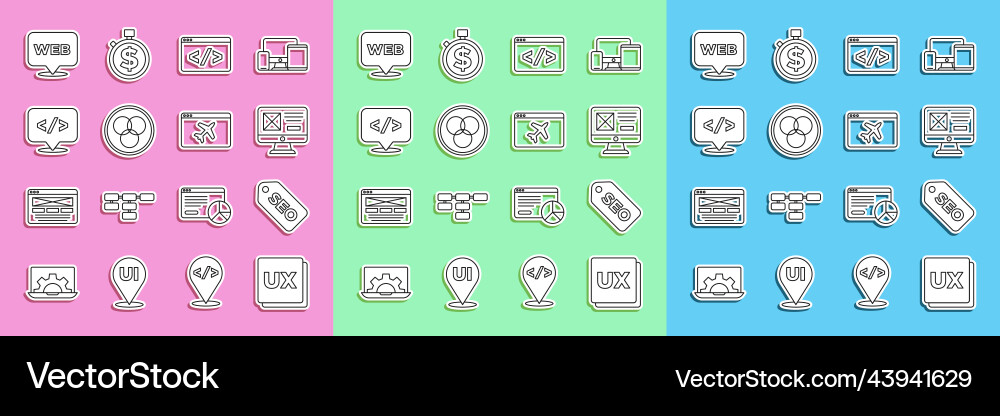 Set Line ui oder ux design seooptimierung front Set Line ui oder ux design seooptimierung front Vektorbild