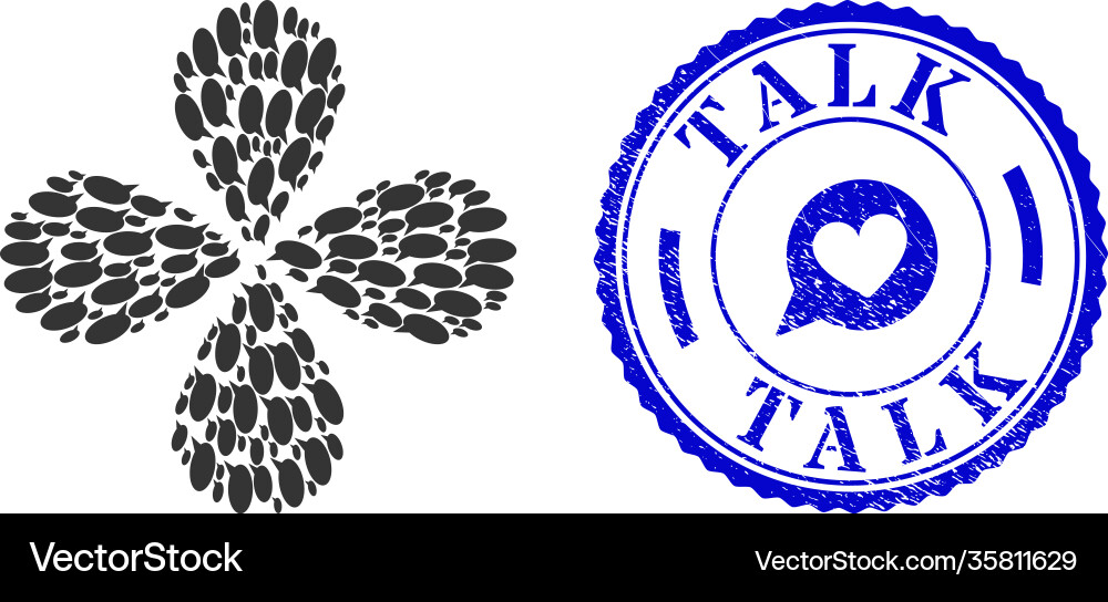 Talk textured rubber imprint and message cloud Talk textured rubber imprint and message cloud vector image