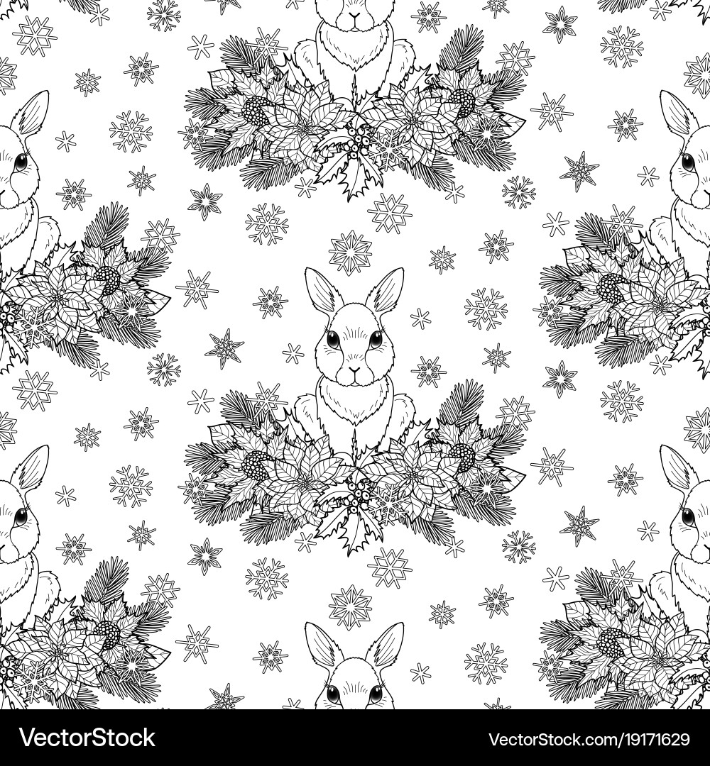 Winter seamless pattern with rabbit vector image