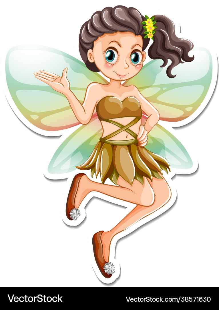 Beautiful fairy cartoon character sticker Beautiful fairy cartoon character sticker vector image