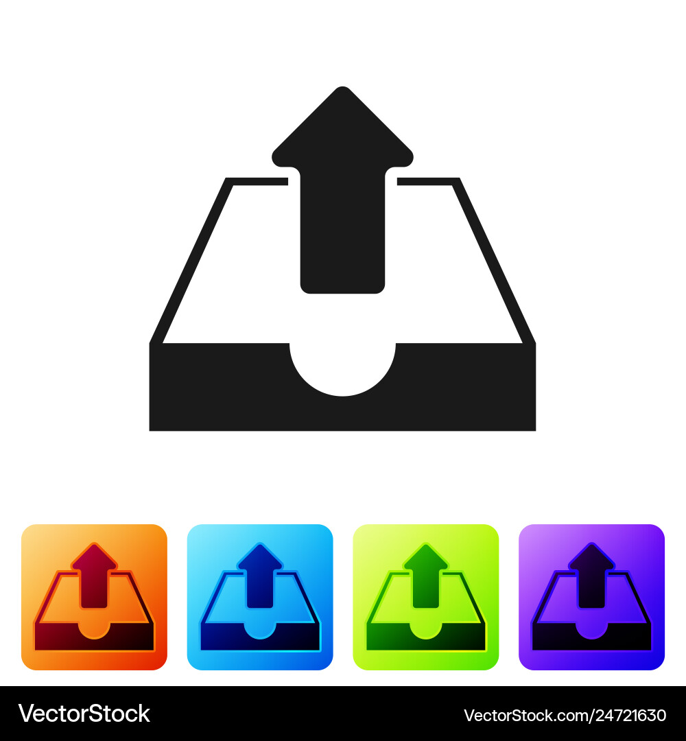 Black upload inbox icon isolated on white Black upload inbox icon isolated on white vector image