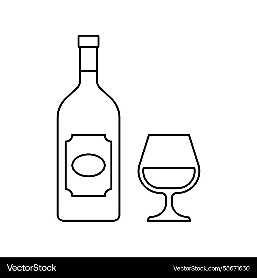 Bottle and glass of brandy outline icons Bottle and glass of brandy outline icons vector image