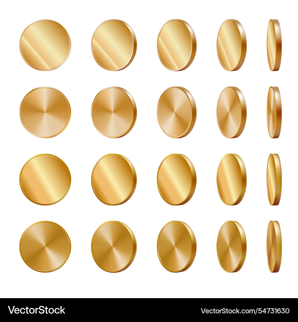Golden coins realistic rotate set animation Golden coins realistic rotate set animation vector image