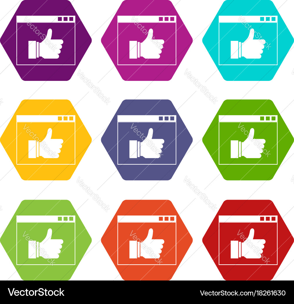 Hand with thumb up in browser icon set color Vector Image