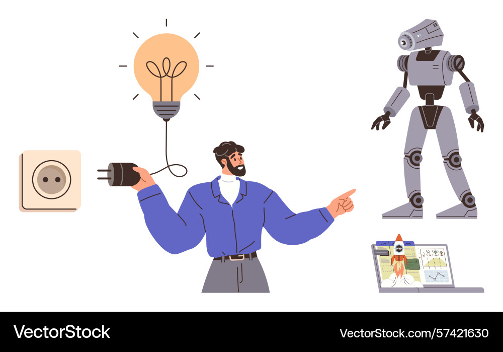Man connecting ideas of technology robotics Man connecting ideas of technology robotics vector image