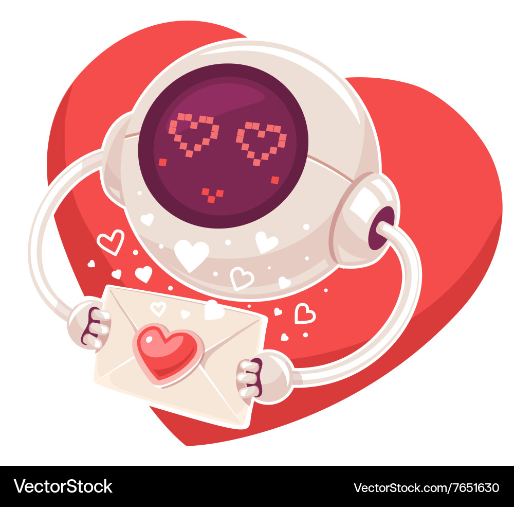 Robot with envelope and red heart on whit vector image