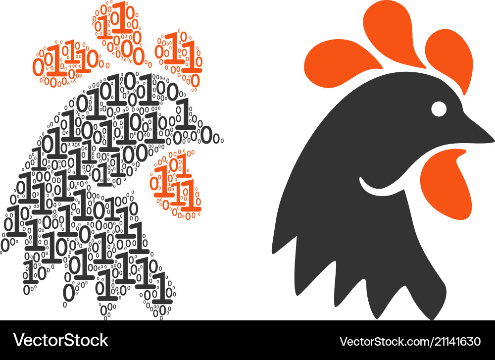 Rooster head mosaic of binary digits vector image