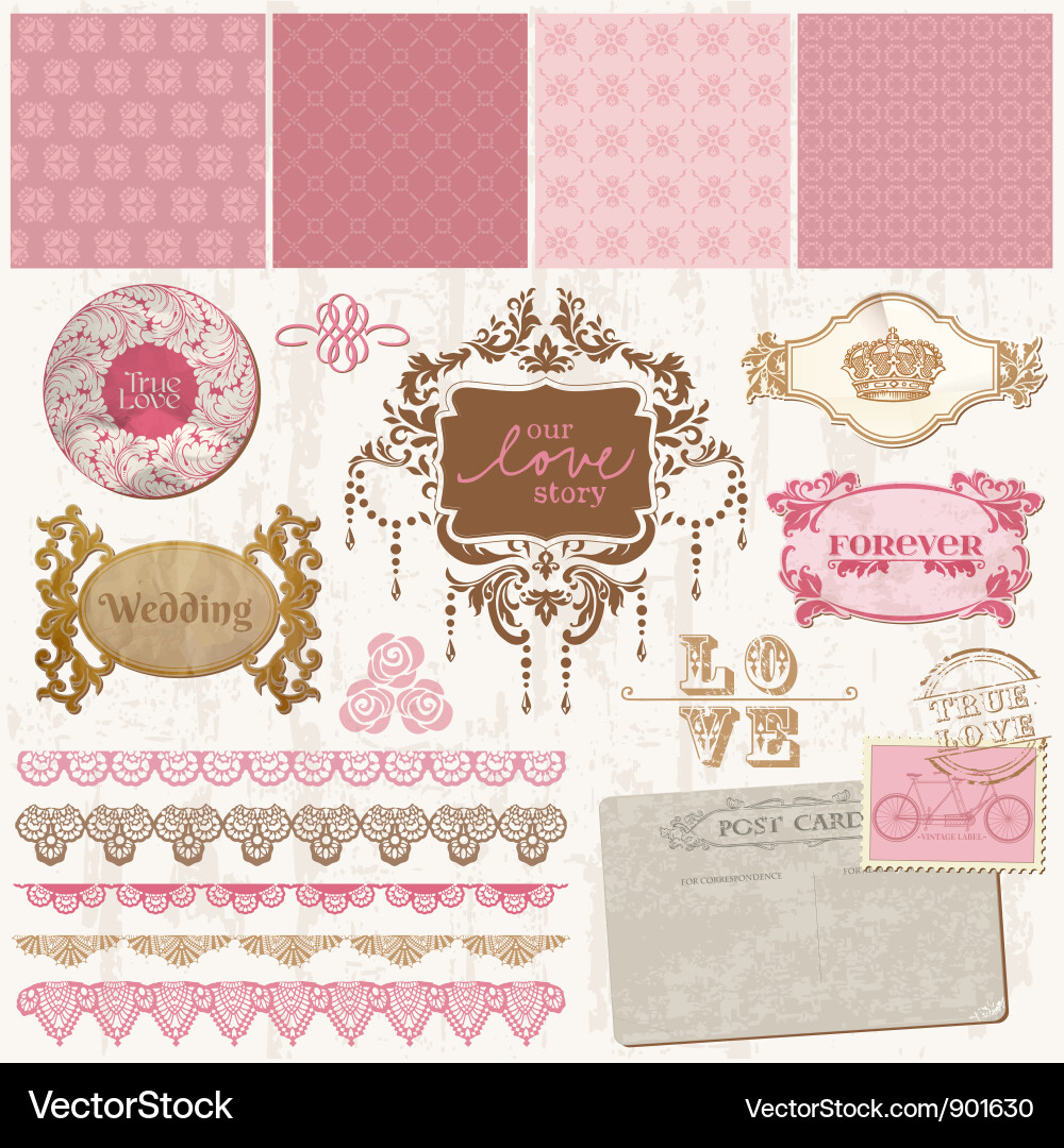 Scrapbook design elements - vintage wedding set Vector Image