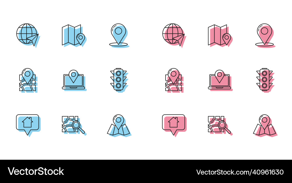 Set line map pointer with house folded Set line map pointer with house folded vector image