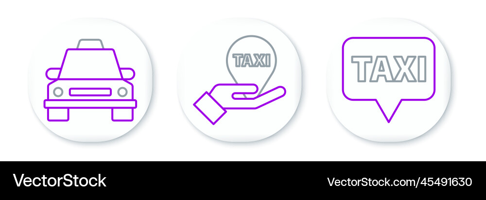 Set line map pointer with taxi car and hand Set line map pointer with taxi car and hand vector image