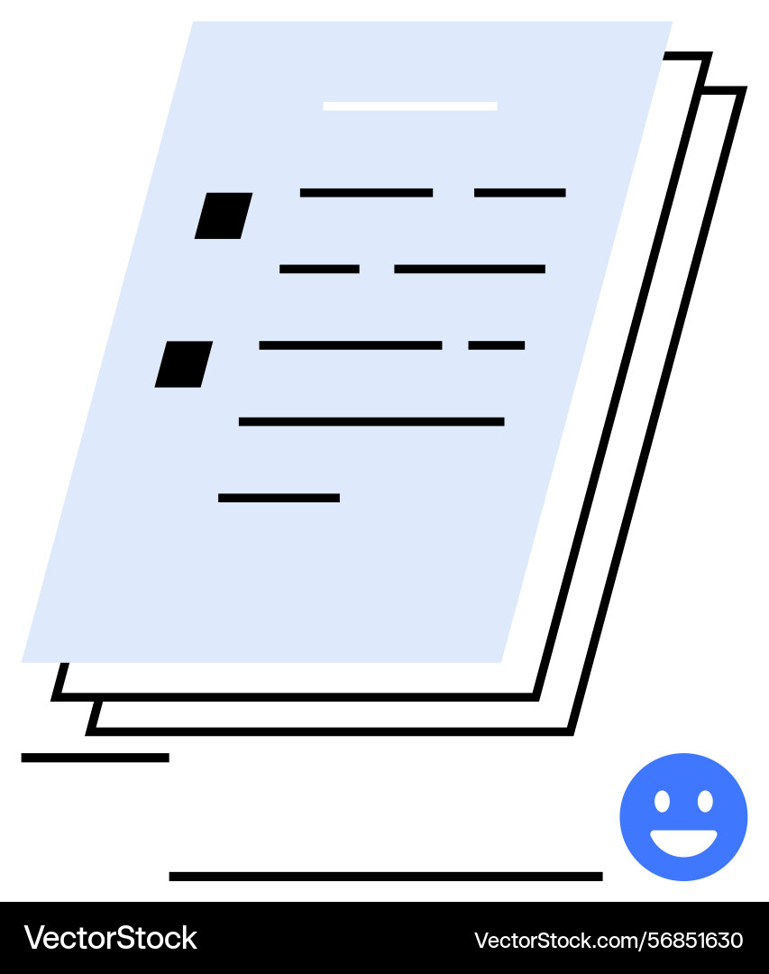 Stack of documents with text and a smiling face Stack of documents with text and a smiling face vector image