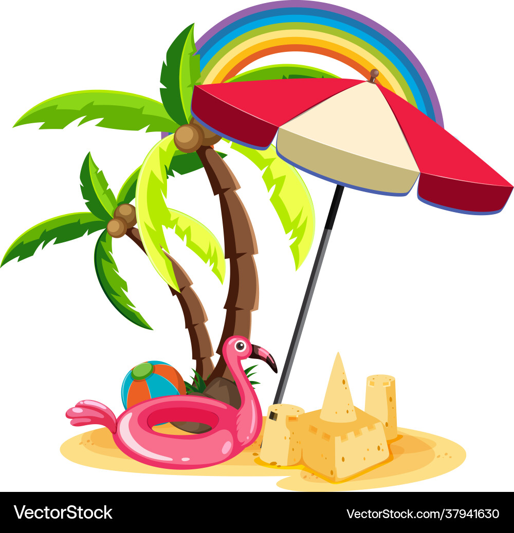 Summer beach items on island isolated Summer beach items on island isolated vector image