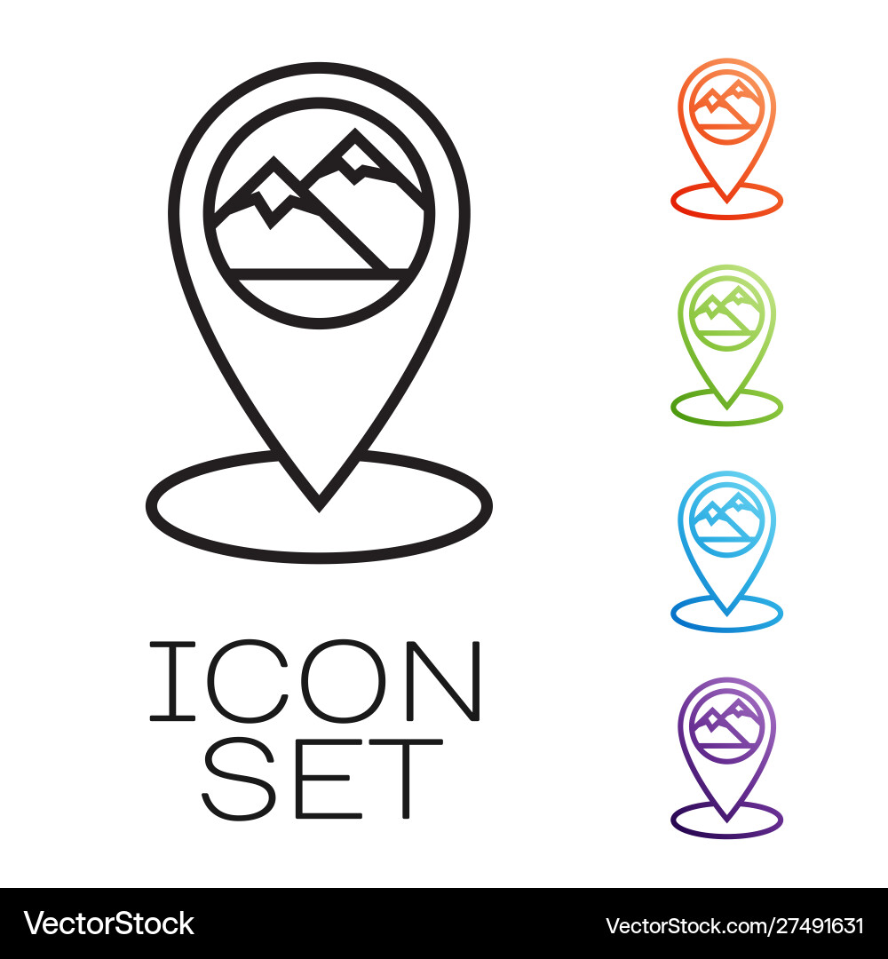 Black line map pointer with mountain icon isolated Black line map pointer with mountain icon isolated vector image