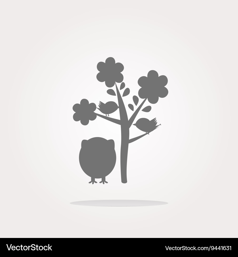 Button with owl and tree isolated on white vector image