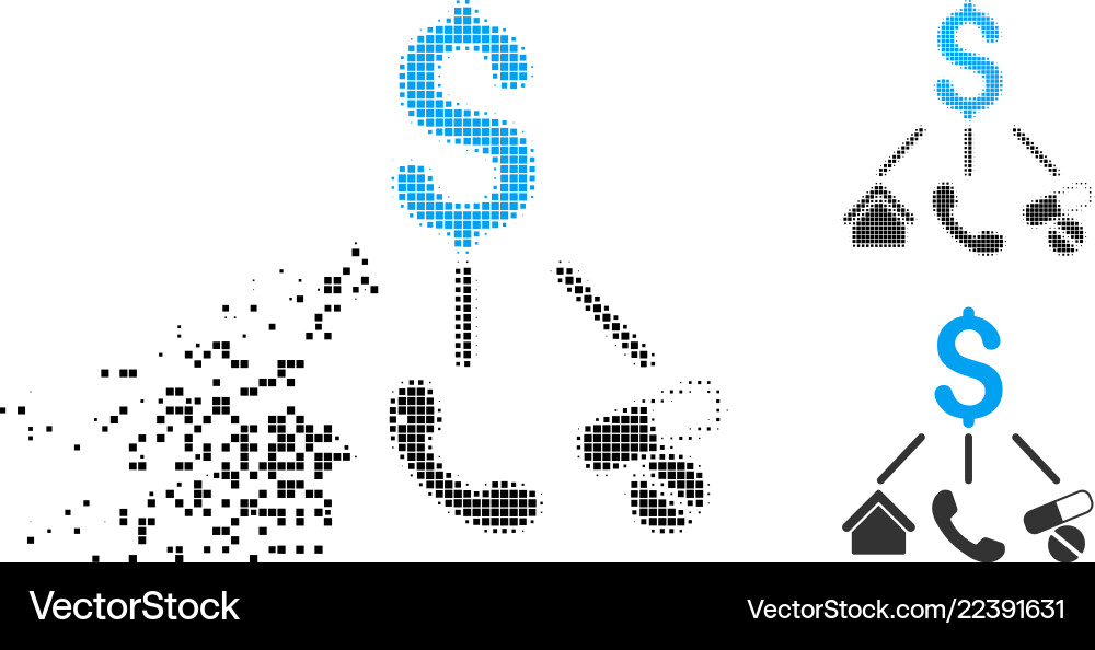 Dispersed pixelated halftone life expenses icon Dispersed pixelated halftone life expenses icon vector image