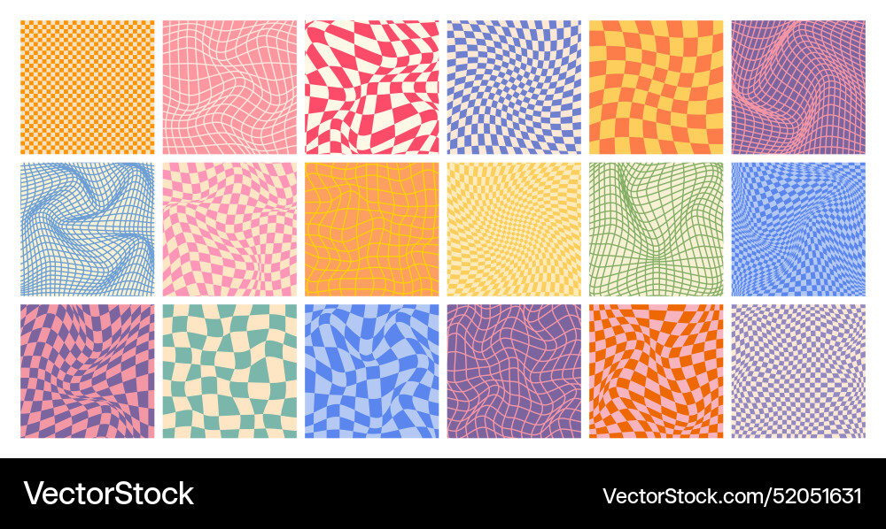 Groovy checkered pattern colorful distorted tiled Groovy checkered pattern colorful distorted tiled vector image