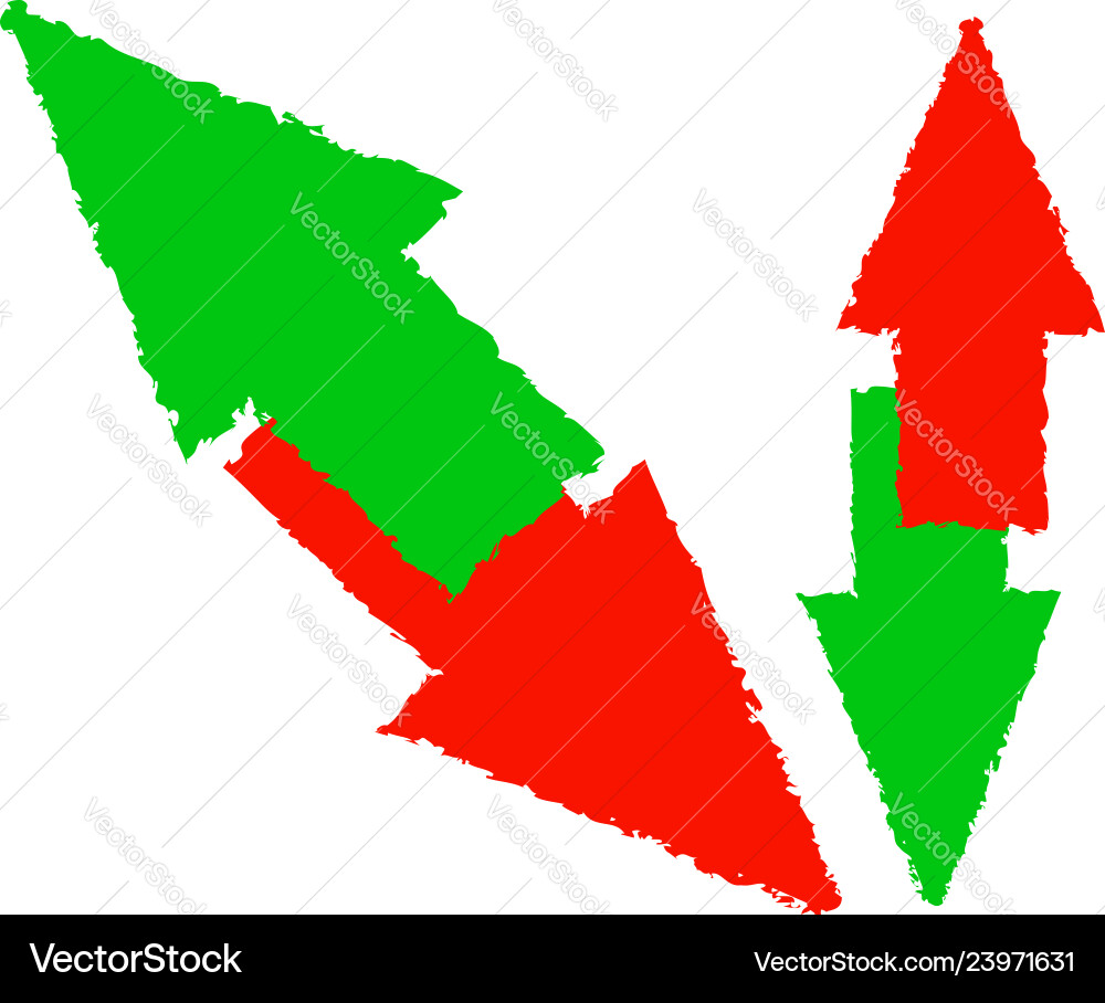 Grungy red green up and down arrow diagonal Grungy red green up and down arrow diagonal vector image