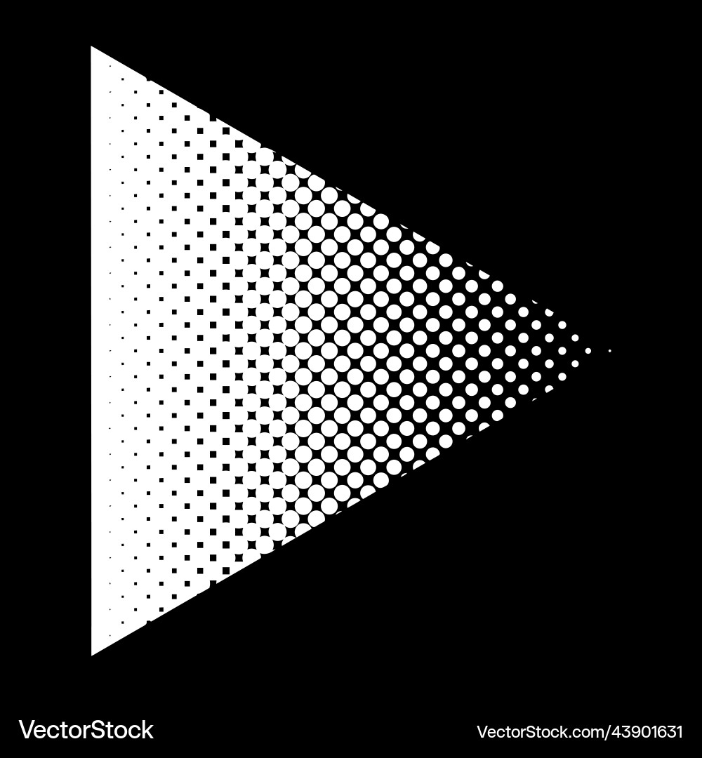 Halftone triangle arrow in polka dots gradient Vector Image