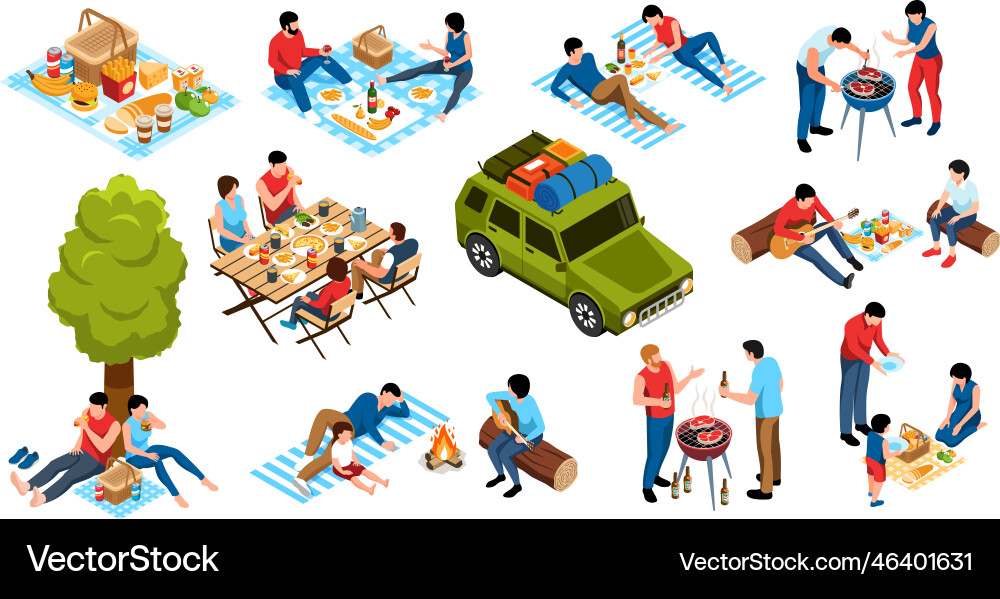 Isometric barbecue set Royalty Free Vector Image