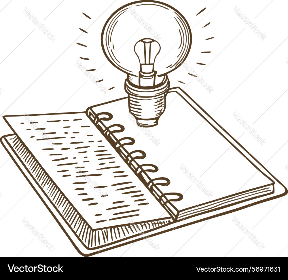 Open spiral notebook with glowing lightbulb Vector Image