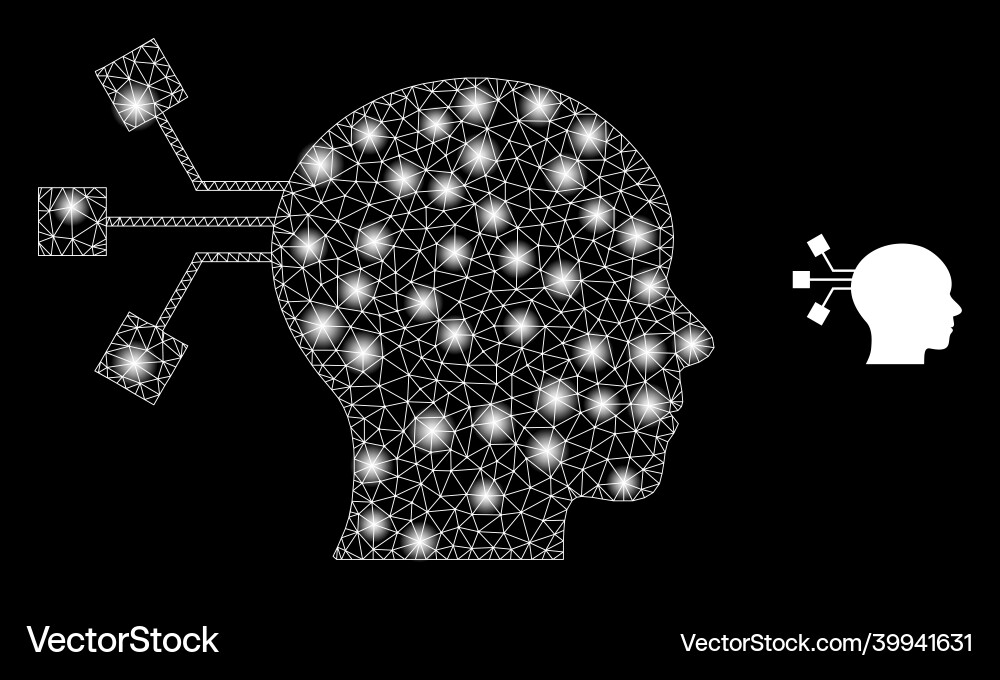 Polygonal wire frame mesh brain connection Polygonal wire frame mesh brain connection vector image