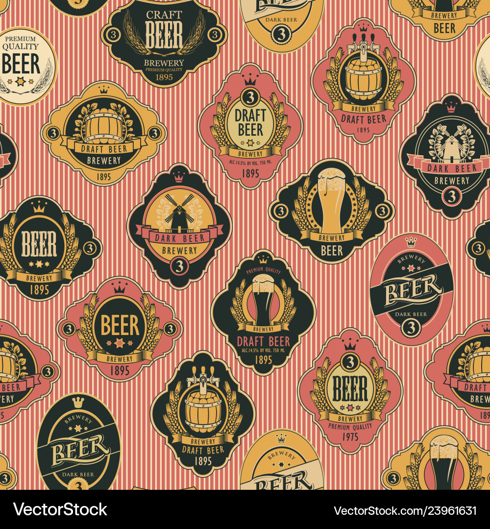 Seamless pattern with various beer labels Seamless pattern with various beer labels Vector Image